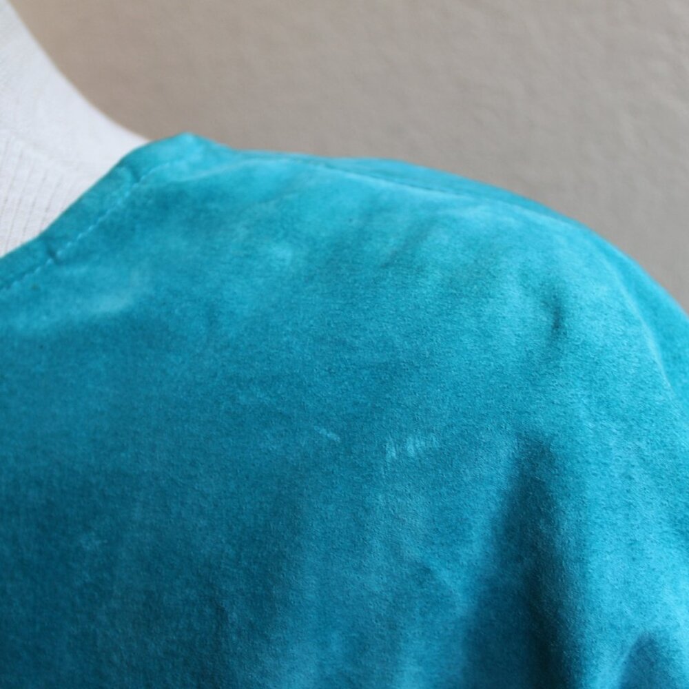 Vintage 80's Turquoise Suede Leather Fitted Dress From Nordstrom L 28" waist - Picture 2 of 9